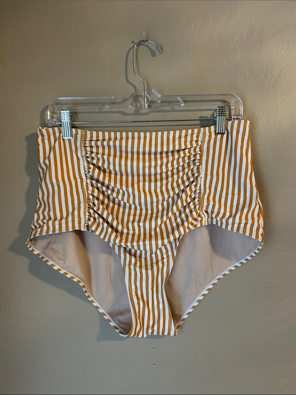 Kortni Jeane High-Waist Striped Swim Bottoms - Mustard & White